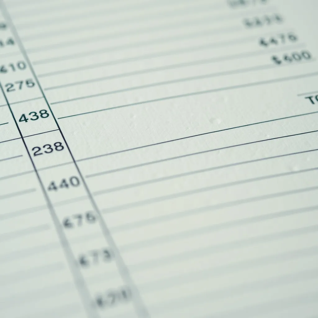 A close up of a financial ledger with precise black ink line