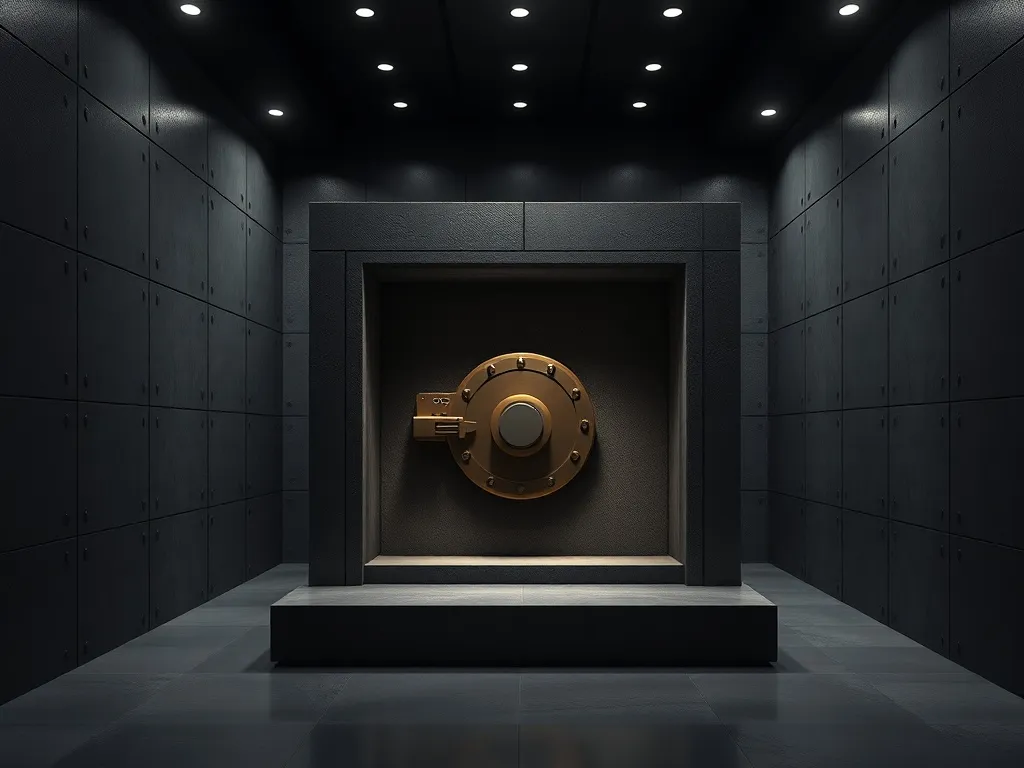 A minimalist architectural shot of a heavy concrete safe box